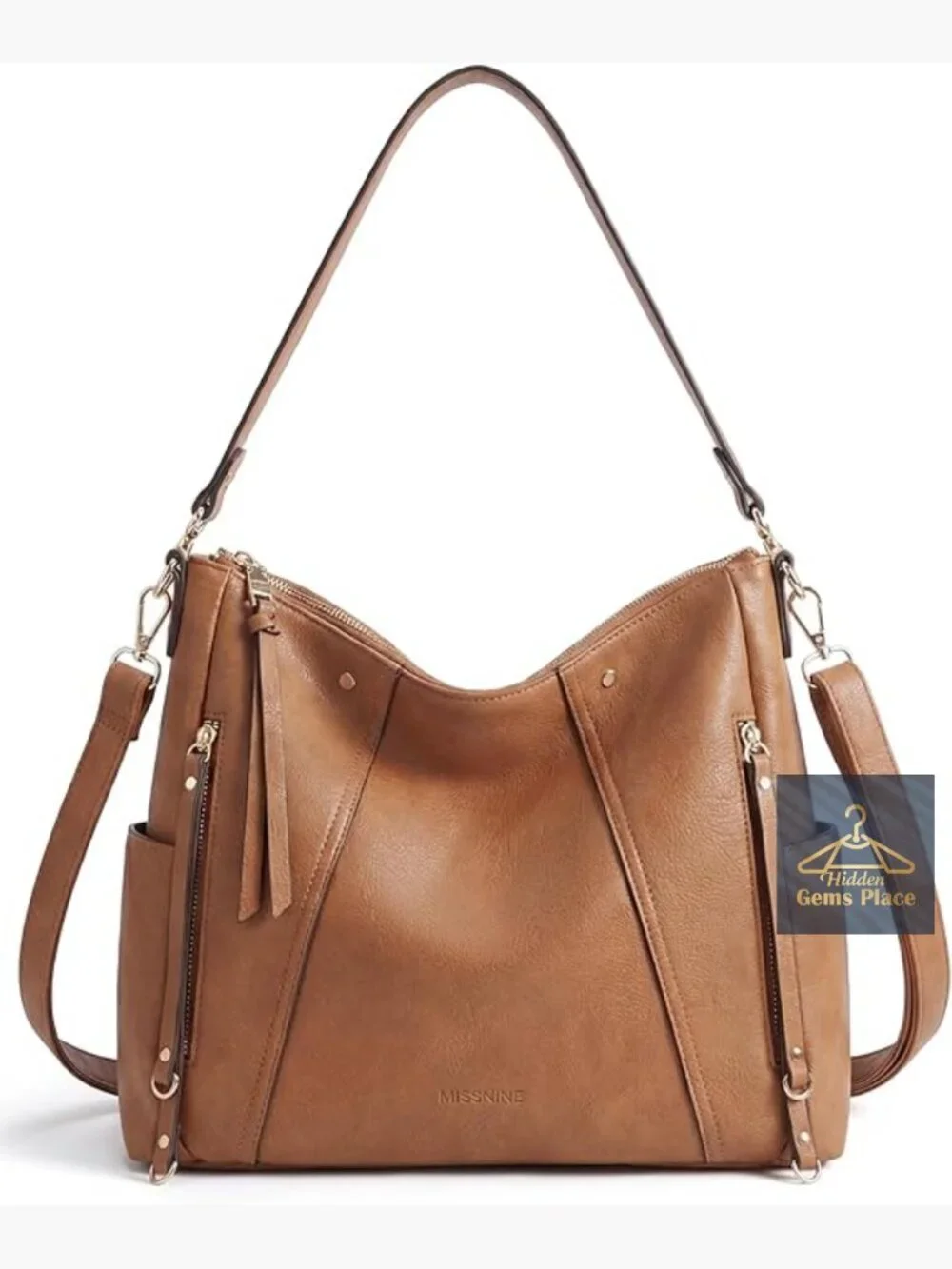 Large Vegan Leather Hobo Bag Crossbody Shoulder Tote Multi-Pockets
